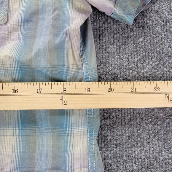 Guess Shirt Mens Medium Purple Blue Plaid Short Sleeve Western Pearl‎ Snap Rodeo - Picture 5 of 10